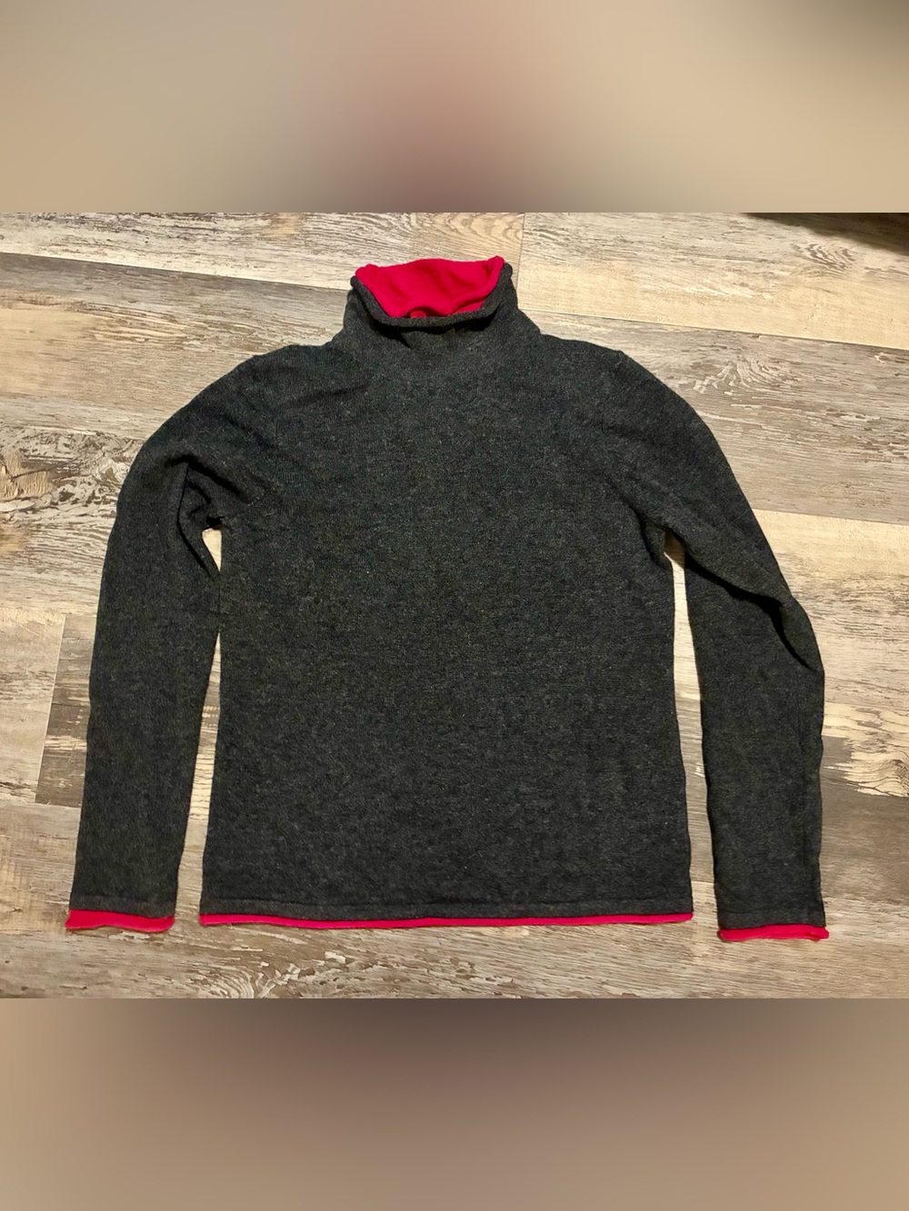 Women’s Charcoal Gray Turtleneck Sweater with Hot Pink Trim